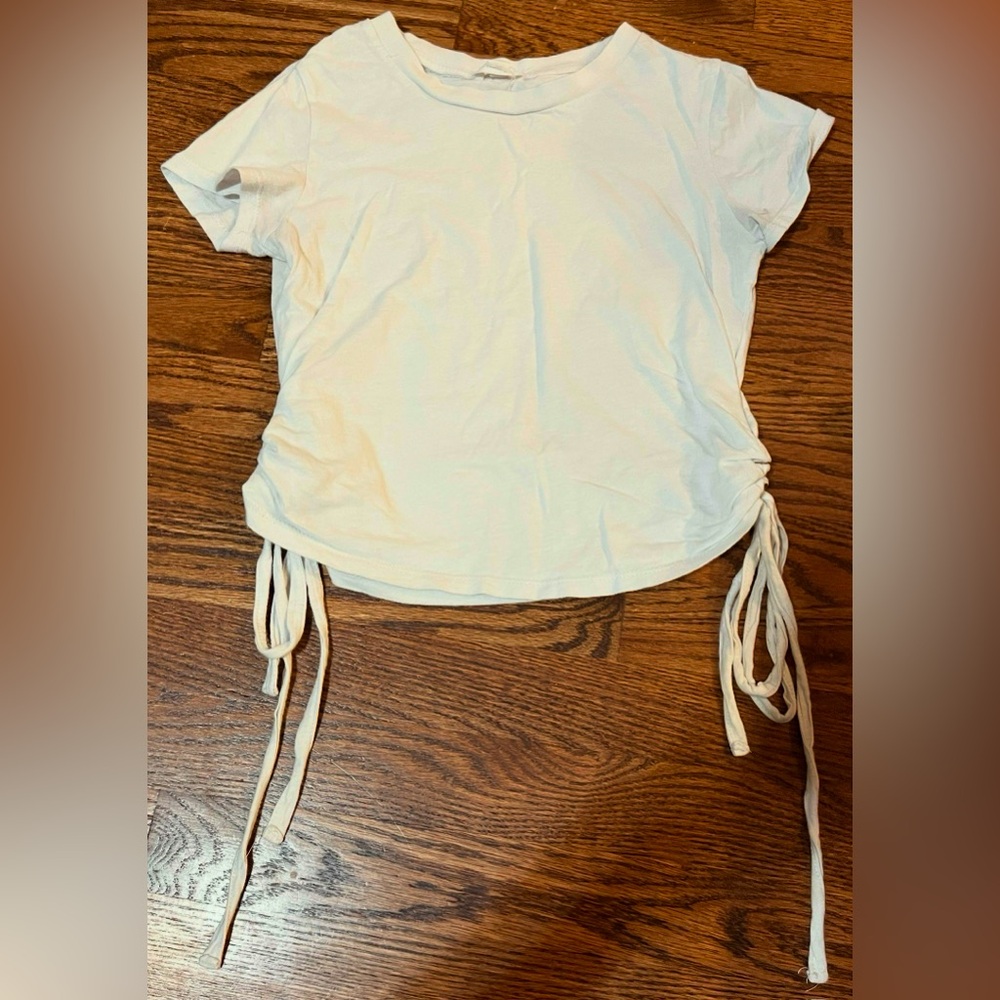 Aeropostale White Ruched Tie Front Short Sleeve Tee